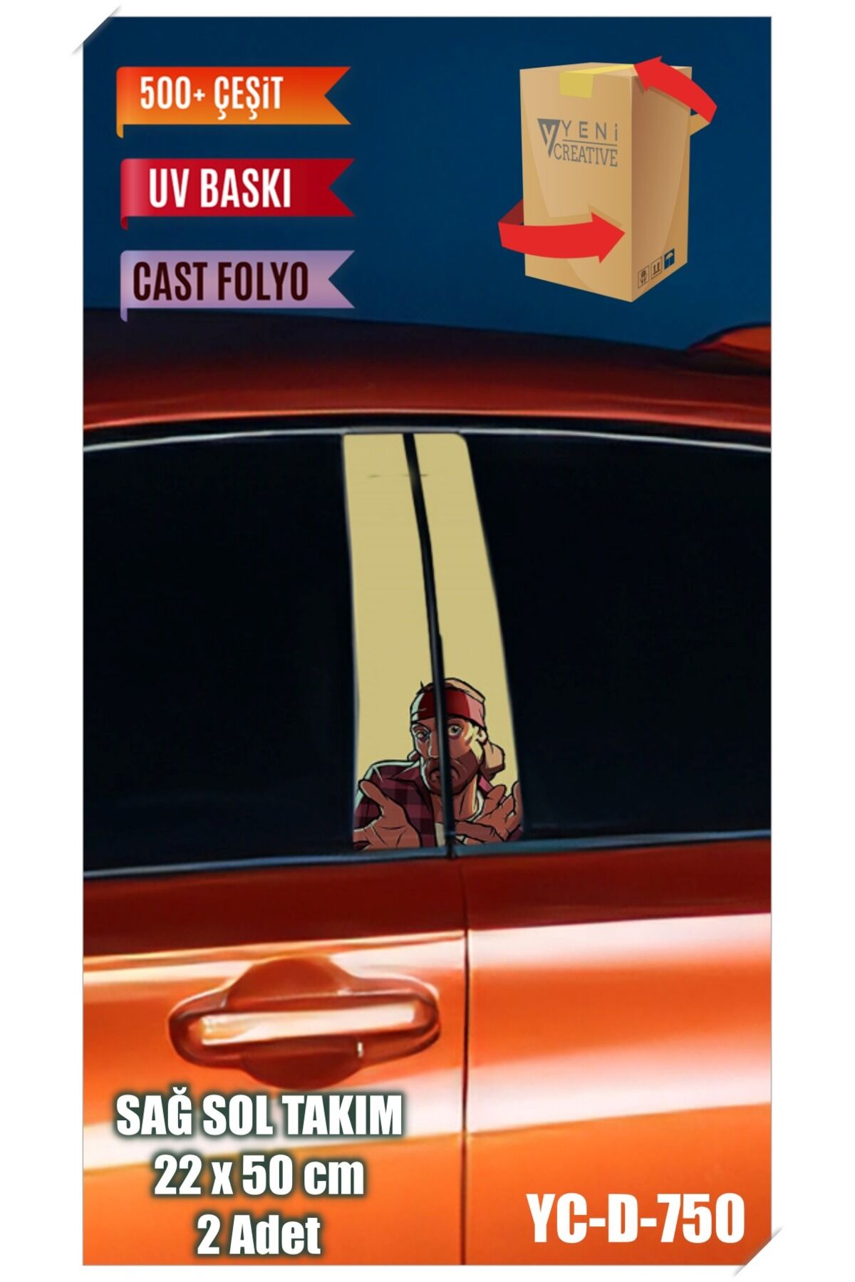 Araç Kapı Direk Kaplama Folyosu Gta Desenli (SAĞ SOL TAKIM) (2 ADET) - 22x50 Cm