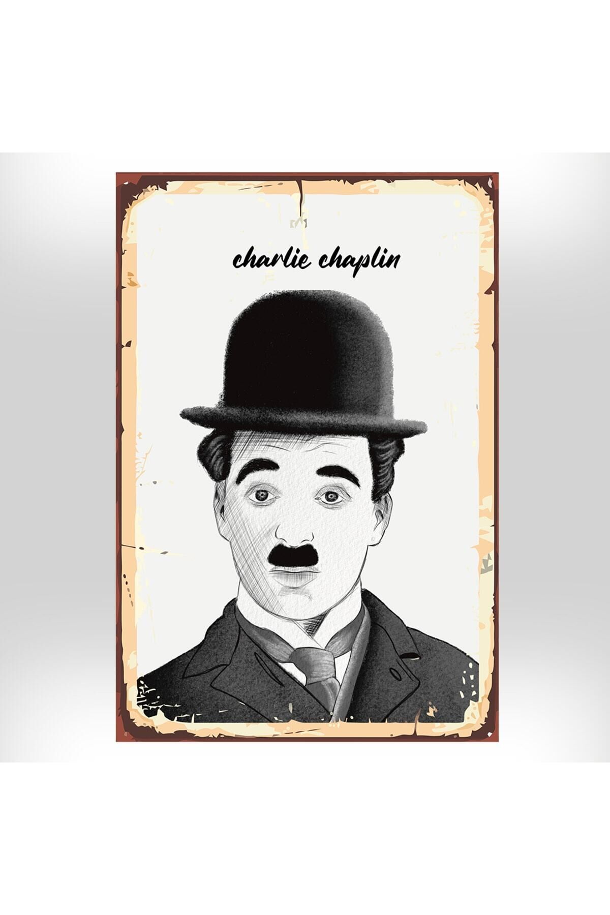 Charlie Chaplin Tasarımlı 20x30 Cm Retro Ahşap Tablo