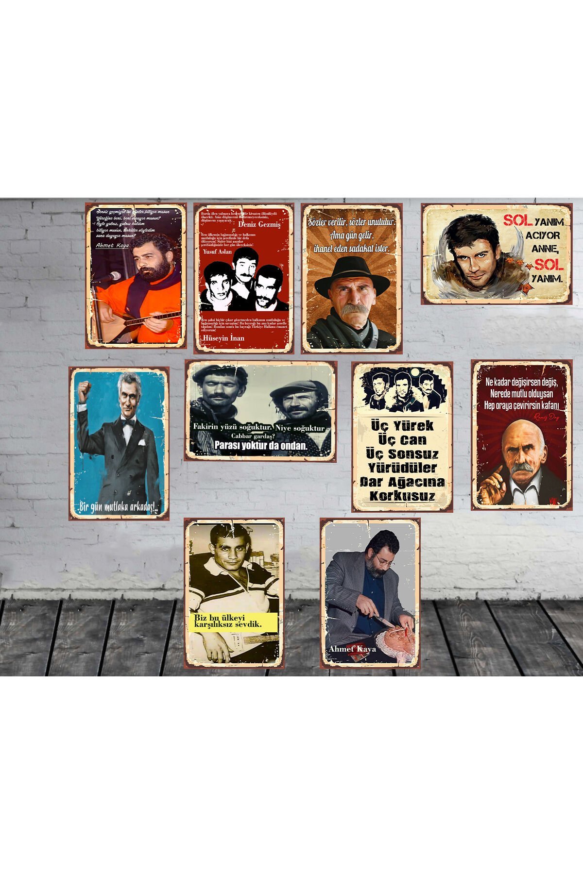 Ahmet Kaya Deniz Gezmiş Yılmaz Güney Temalı 10 Adet 20x30 cm Ahşap Tablo Seti