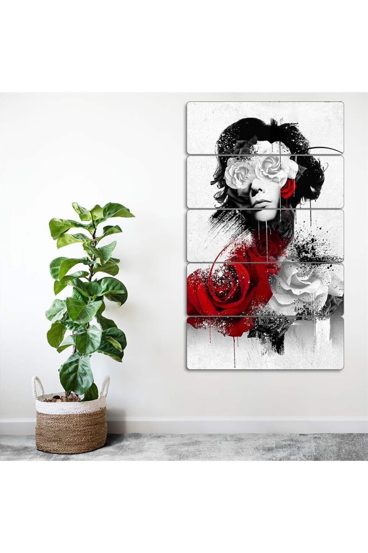 Kadın, Çiçek Tasarım - 5 Parçalı Tablo