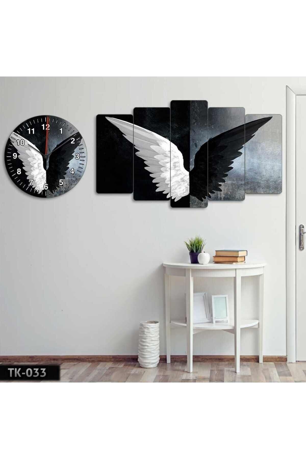 Siyah Beyaz Melek Kanadı, Melek Kanat, Kanat - Tablo Saat Kombini