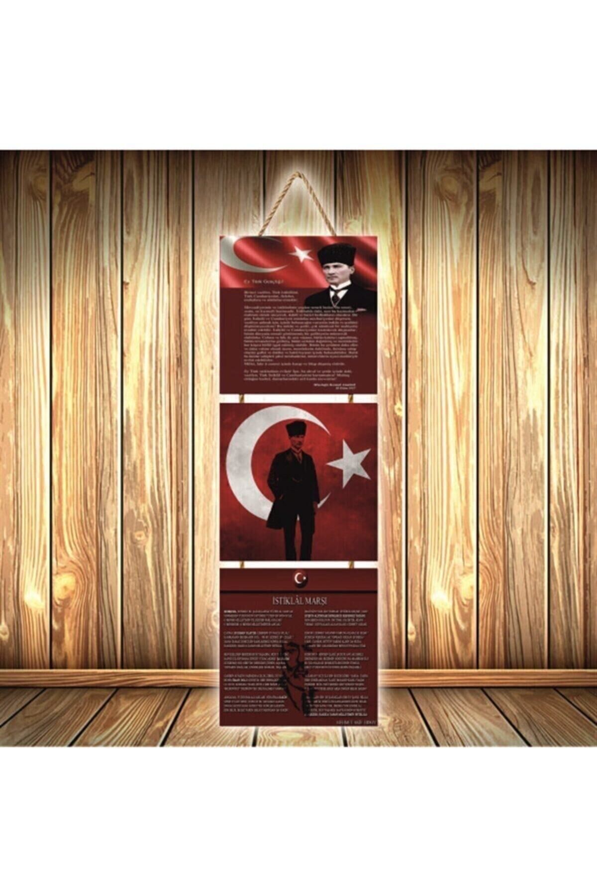 Mustafa Kemal Atatürk Tasarımlı Üçlü Retro Ahşap Poster Ü359