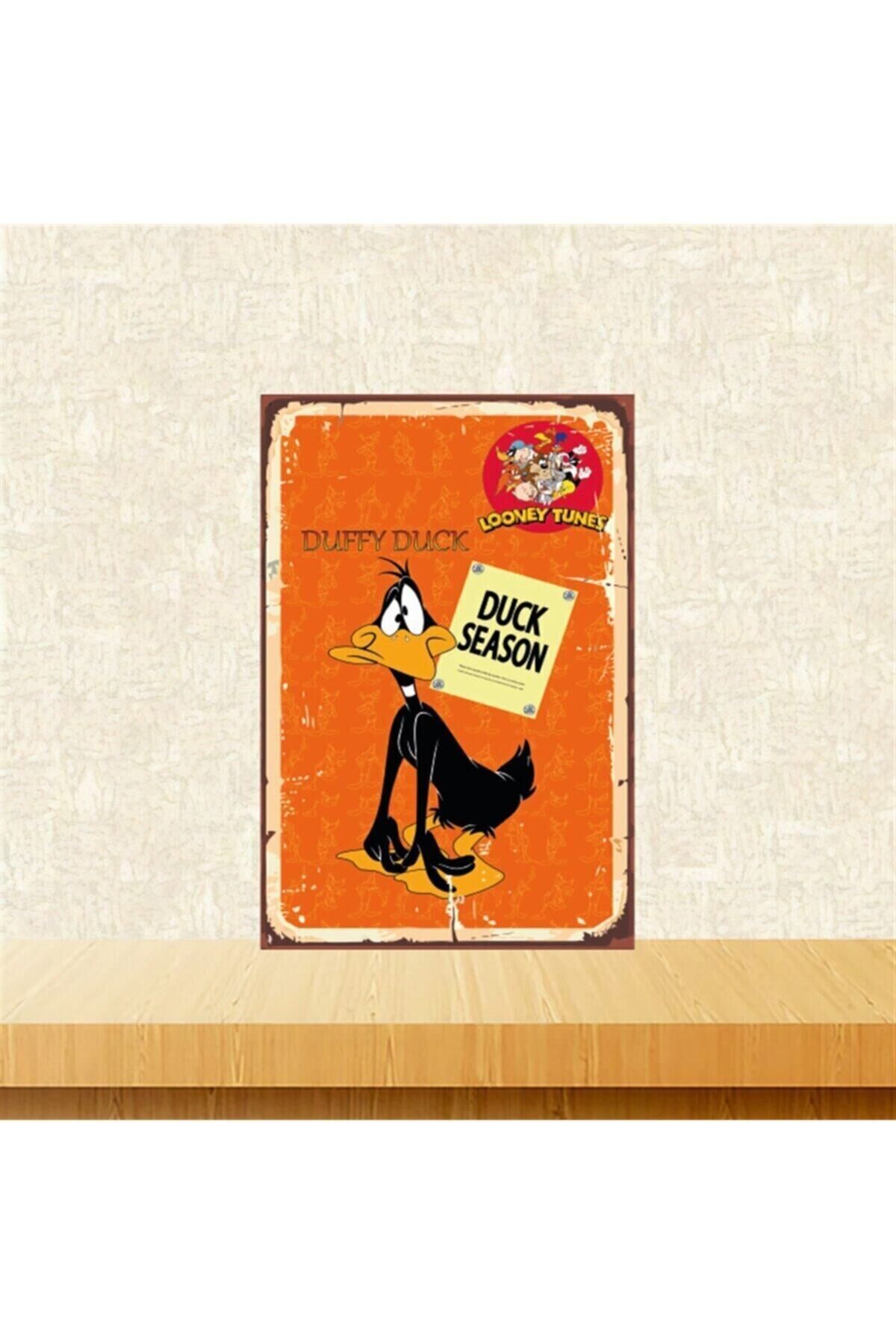 Duffy Duck Duck Season Tasarımlı 20-30 cm Retro Ahşap Tablo Tkfx5894