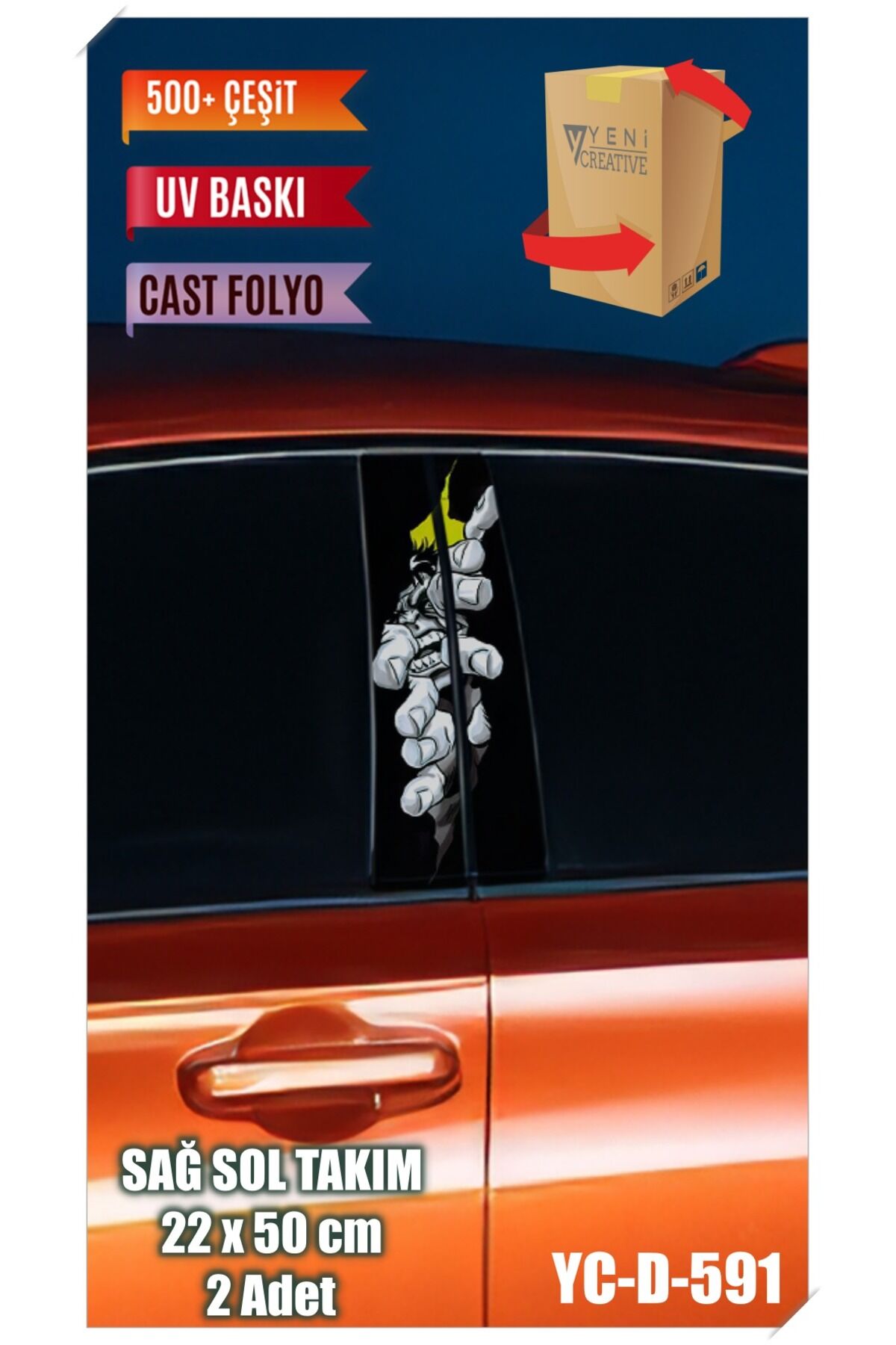 Araç Kapı Direk Kaplama Folyosu Uyumlu Hulk Desenli (SAĞ SOL TAKIM) (2 ADET) - 22x50 Cm