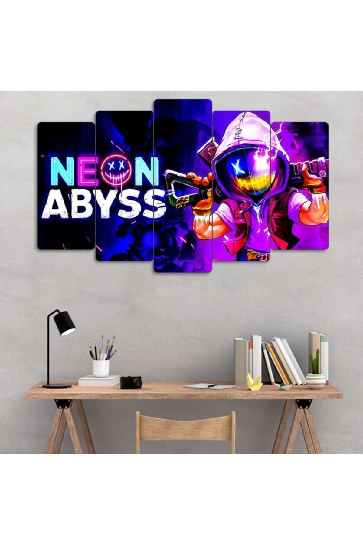 Mavi Neon Abyss 5 Parçalı Tablo