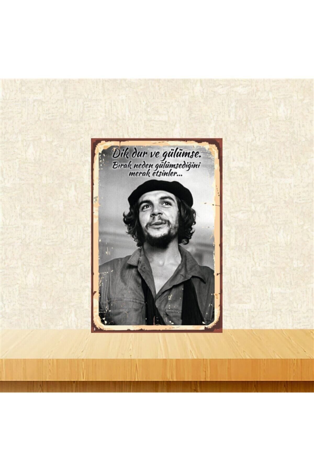 Che Guevara Dik Dur Ve Gülümse 20-30 Cm Retro Ahşap Tablo Tkfx4869