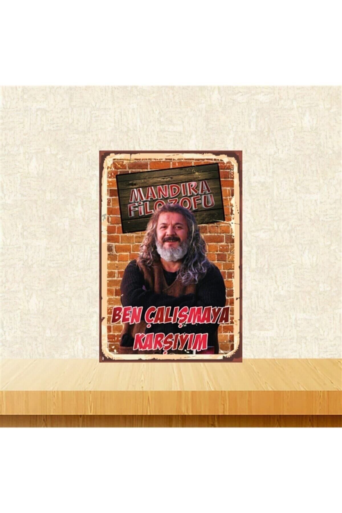 Ben Çalışmaya Karşıyım 20-30 Cm Retro Ahşap Tablo Tkfx4815