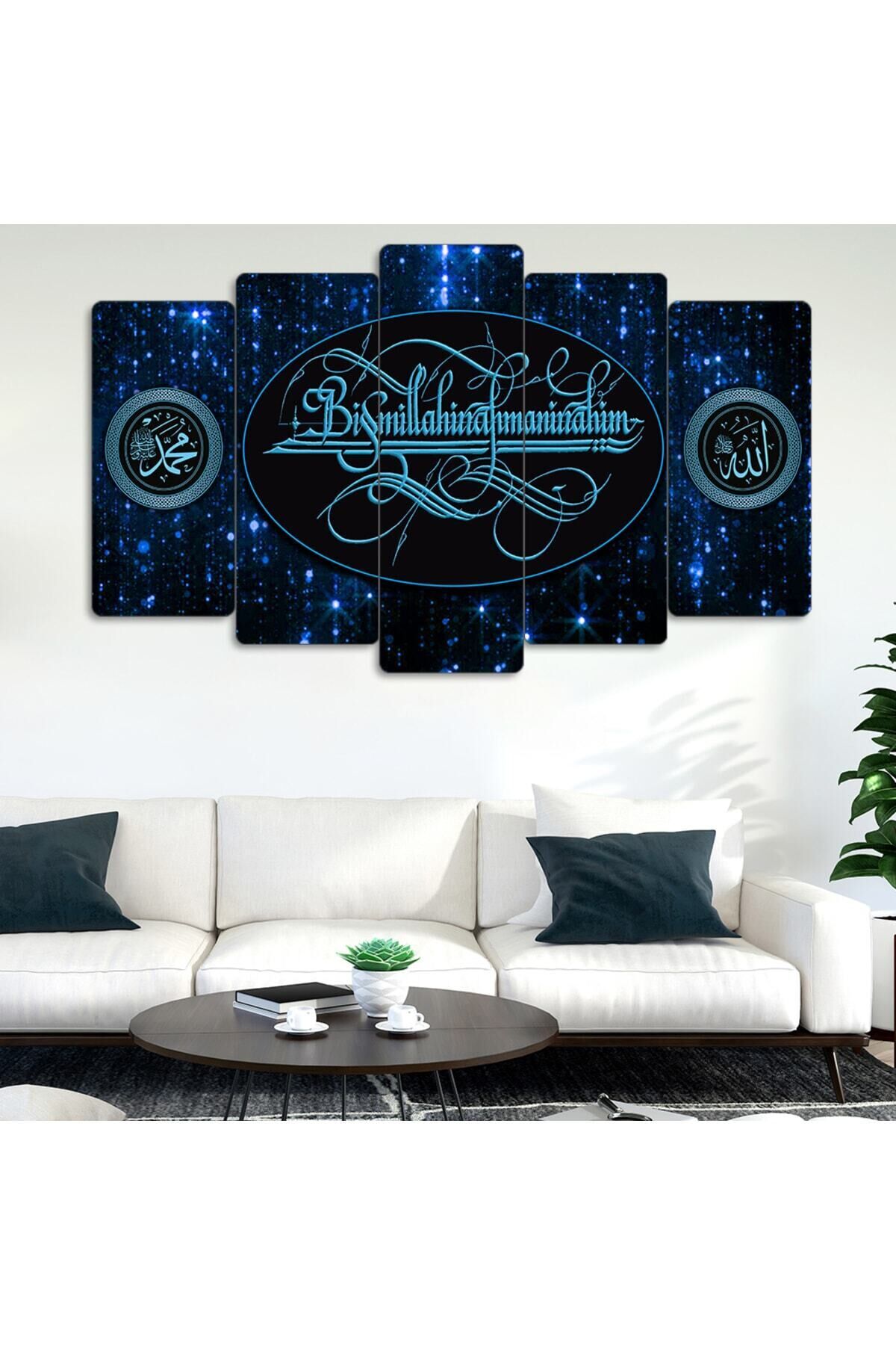 Mavi Besmele 5 Parçalı Tablo