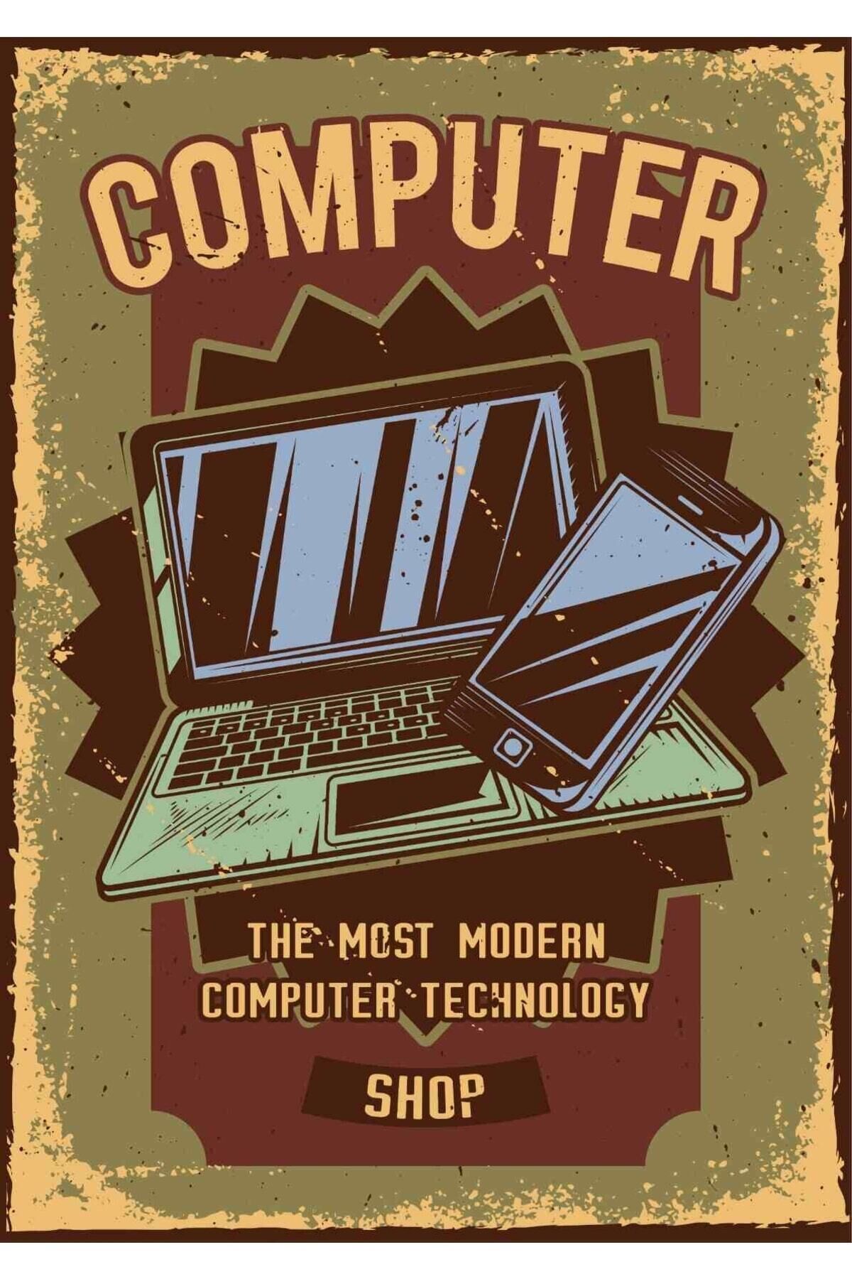 Computer Shop Yazılı Retro Ahşap Poster
