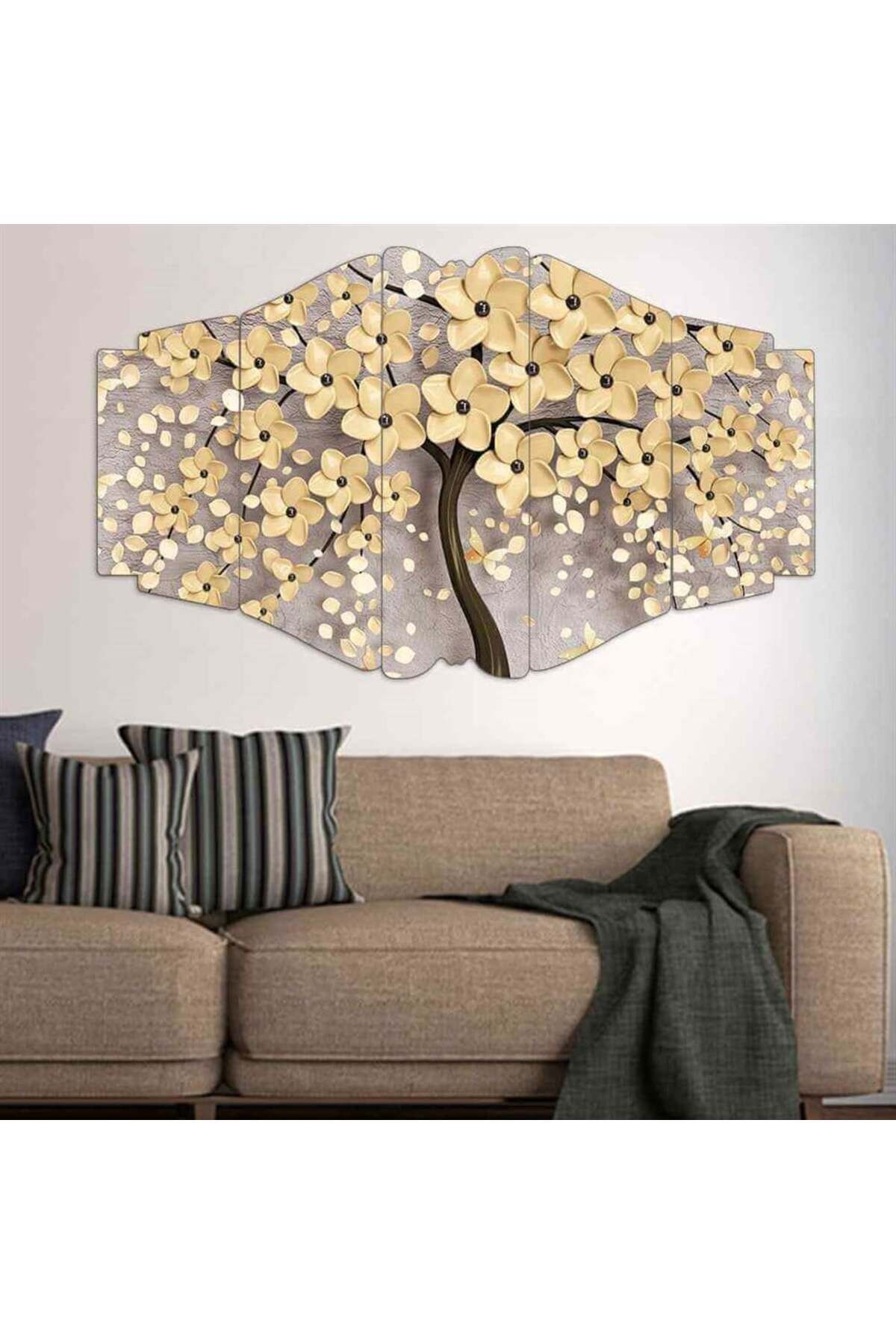 Altın Çiçek Ağacı - 5 Parçalı Tablo