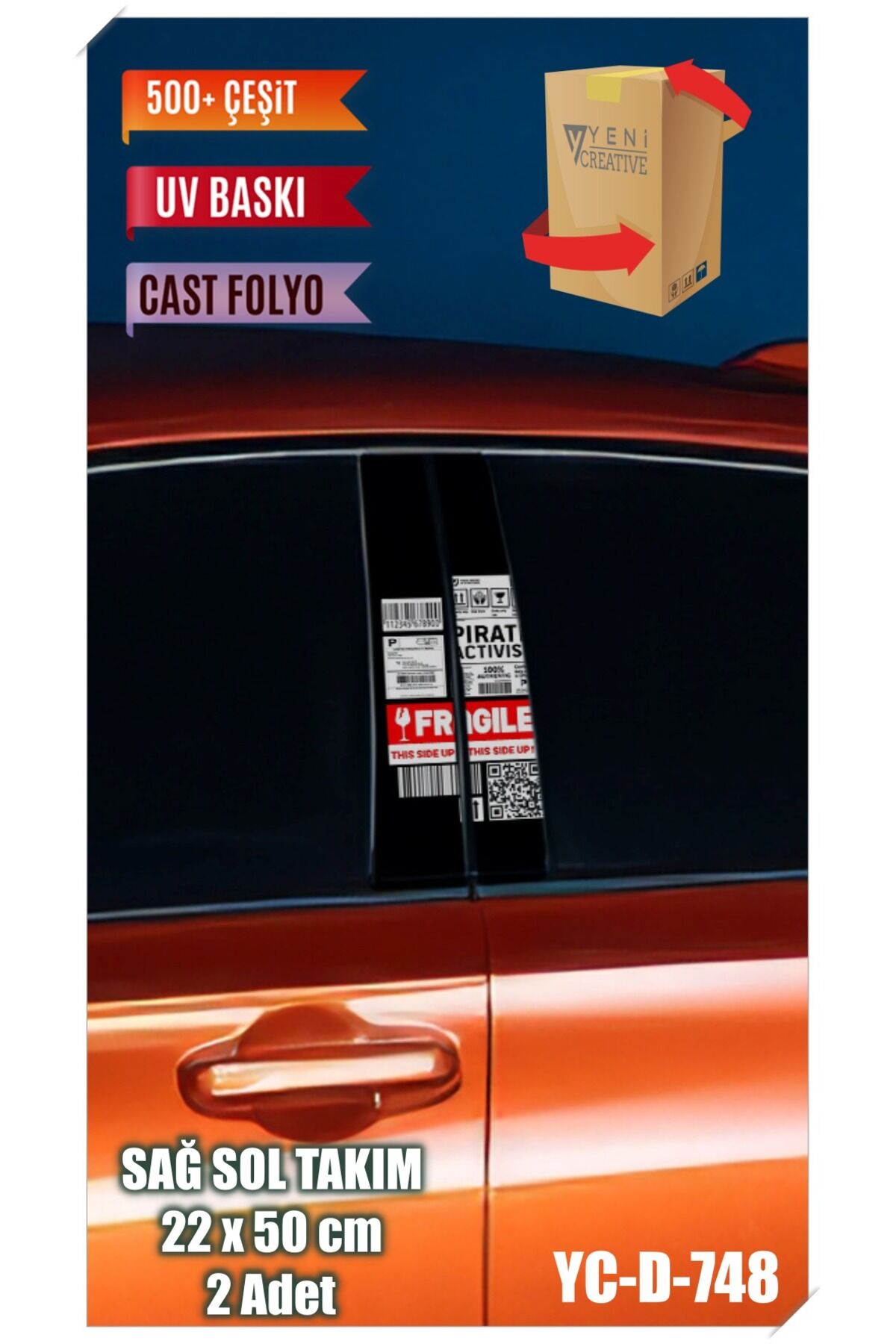 Araç Kapı Direk Kaplama Folyosu Desenli (SAĞ SOL TAKIM) (2 ADET) - 22x50 Cm