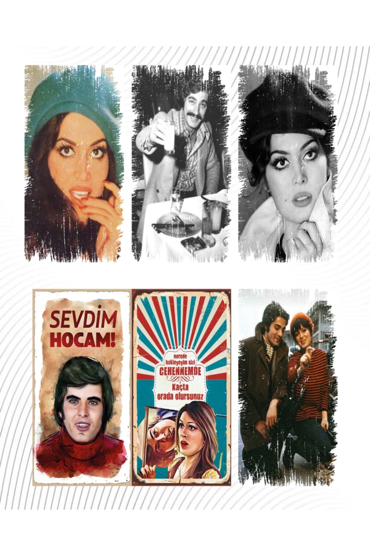 6’lı Yeşil Çam Set - Retro Ahşap Poster – Özel Koleksiyon – Hbb