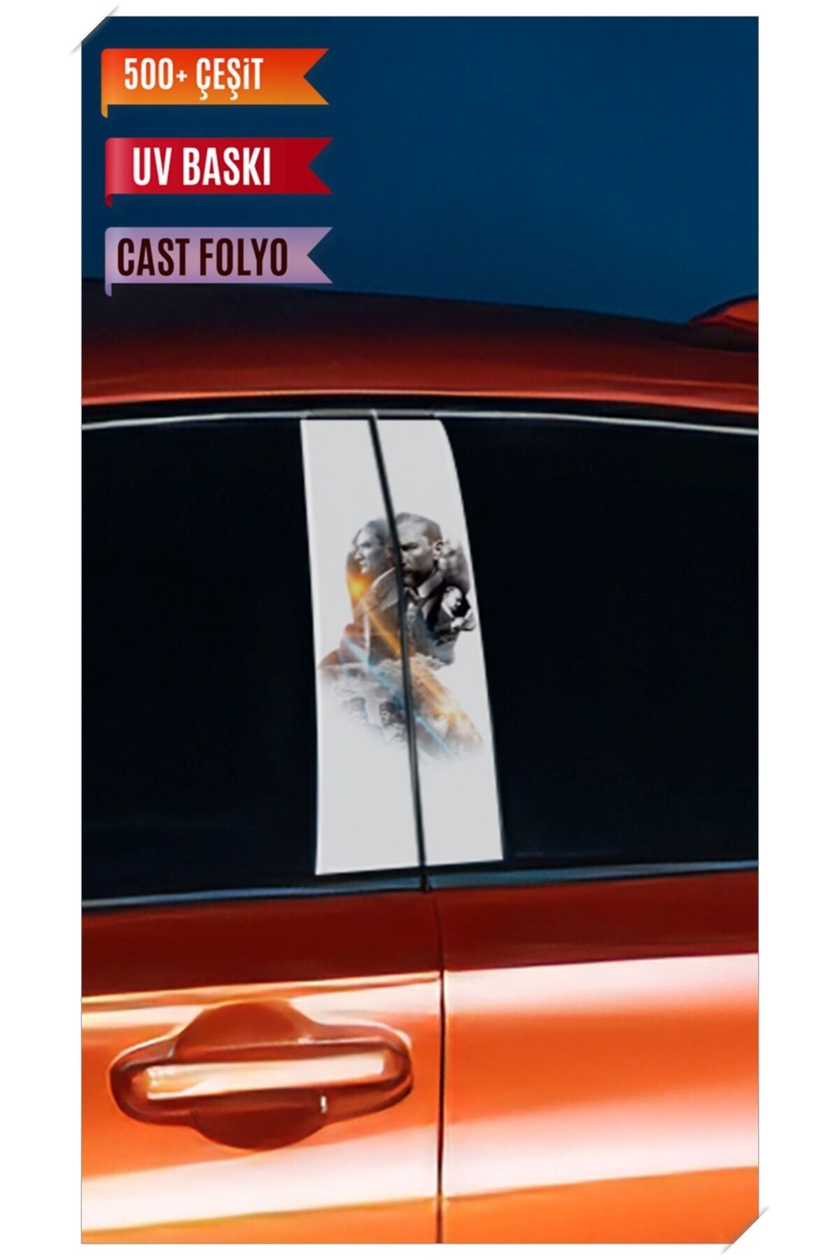 Araç Kapı Direk Kaplama Folyosu Atatürk Desenli (Sağ Sol Takım) (2 Adet) - 22x50 Cm