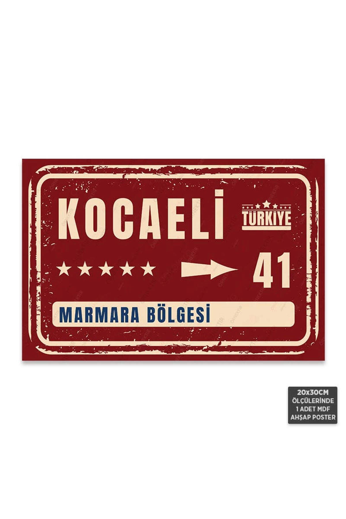 PT1111 - Kocaeli Şehir Tabelası Retro Mdf Ahşap Poster (20x30cm)