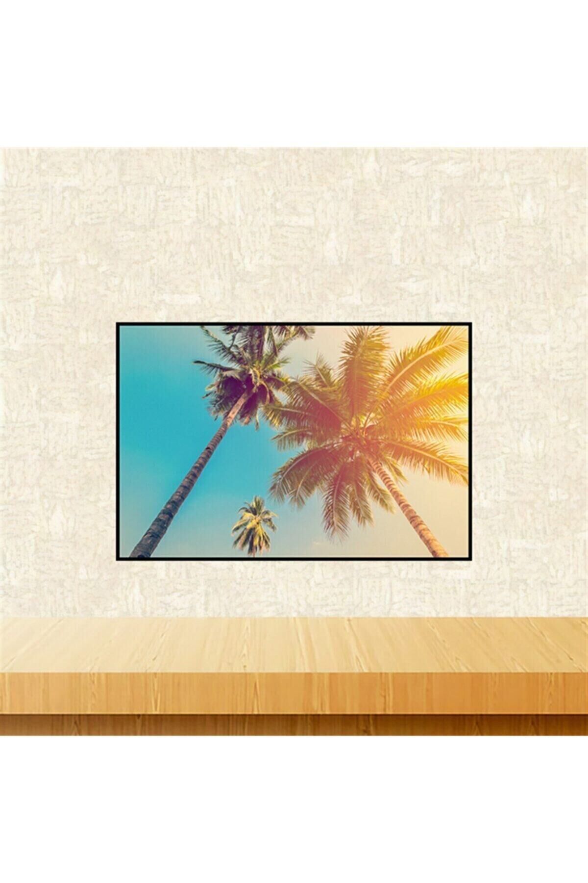 Palmiye Manzarası Tasarımlı Retro Ahşap Tablo 20-30 cm Tkfx5962