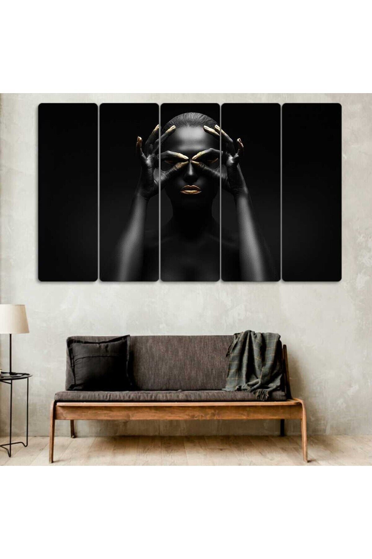 Siyahi Kadın, At Gözlüğü, Gold Detay - 5 Parçalı Tablo