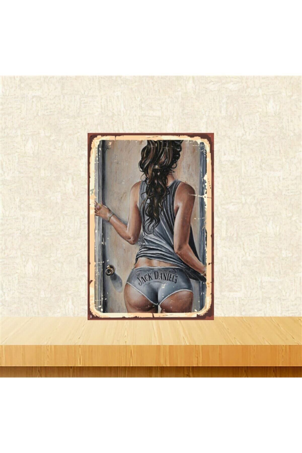 Jack Daniel's Ve Kız 20-30 Cm Retro Ahşap Tablo Tkfx4599