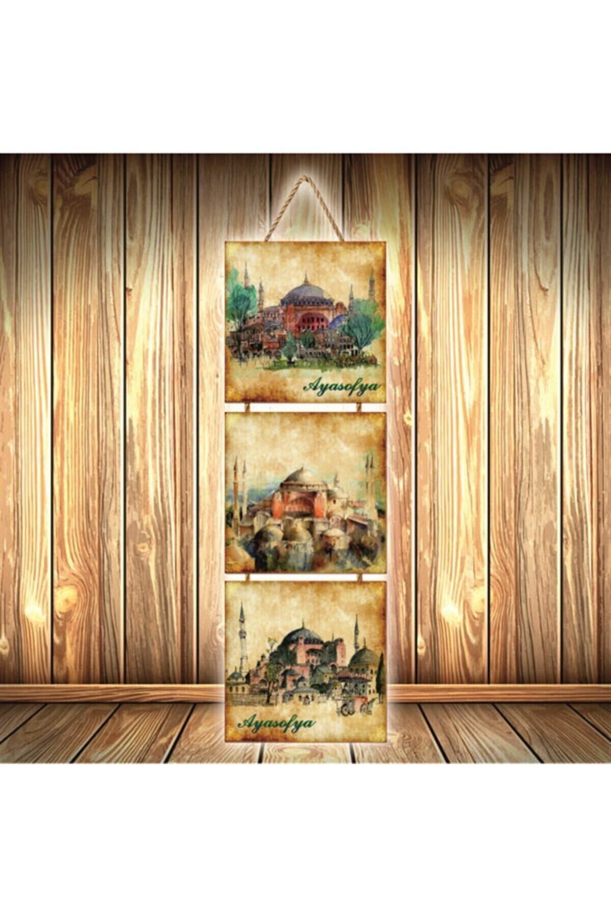 Ayasofya Tasarımlı Üçlü Retro Ahşap Poster Ü522