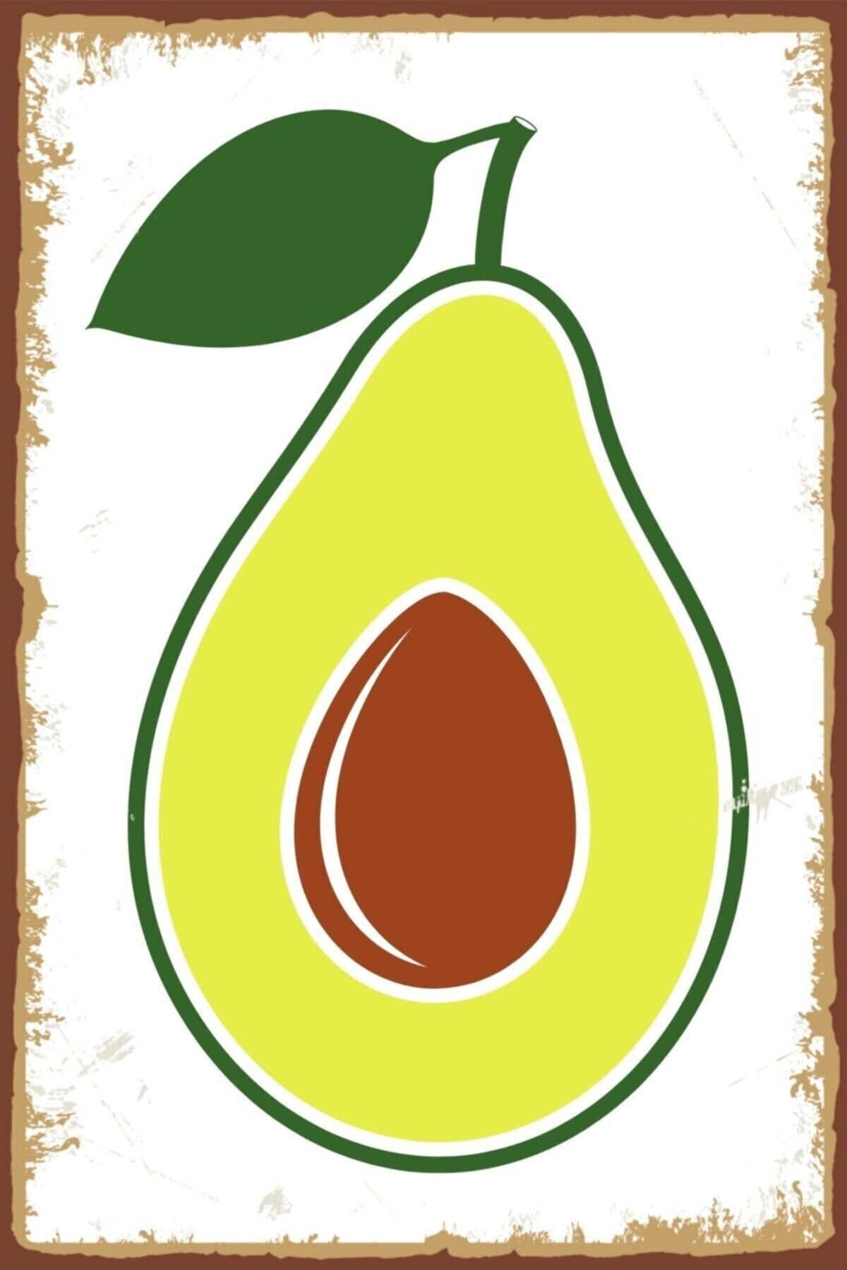 Avokado Görselli Retro Ahşap Poster