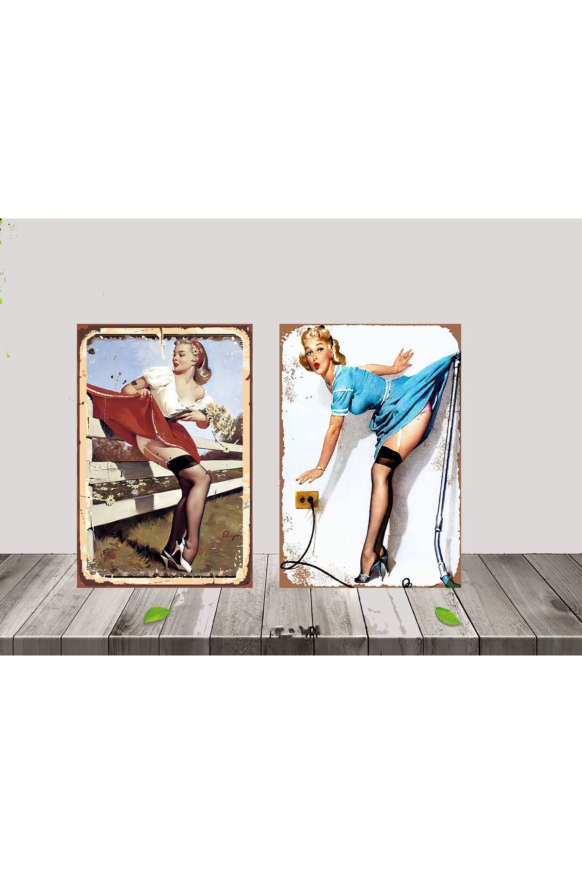 Kadın Temalı 2 Adet 20x30 CM Retro MDF Tablo 027