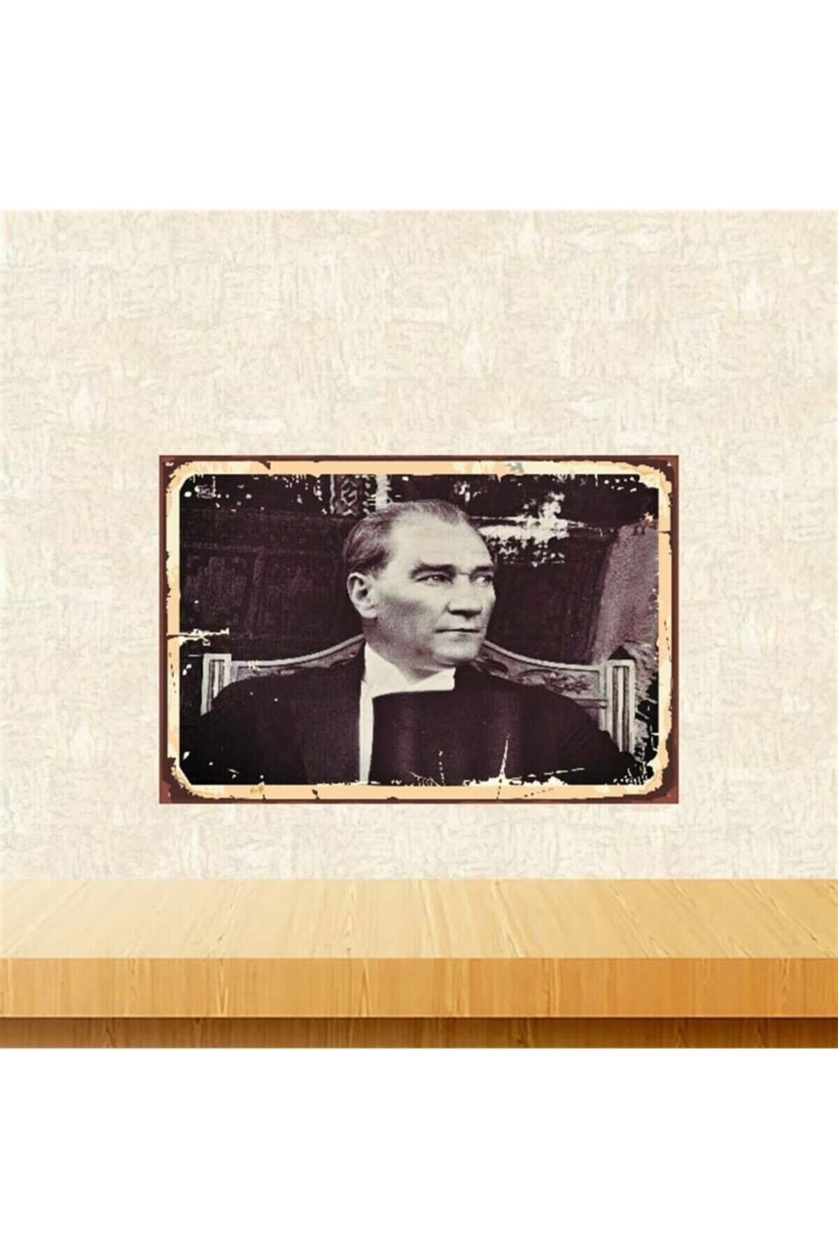 Mustafa Kemal Atatürk 20-30 Cm Retro Ahşap Poster Tkfx4011
