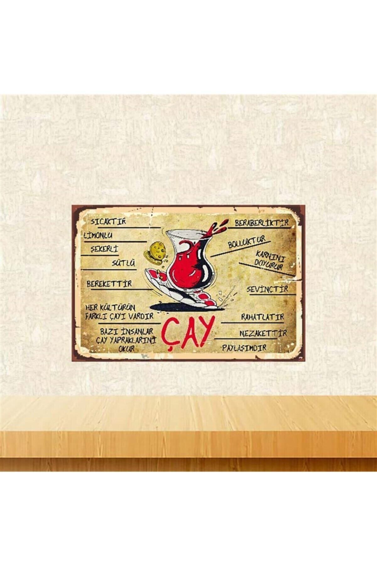 Çay Beraberliktir Bolluktur 20-30 Cm Retro Ahşap Poster