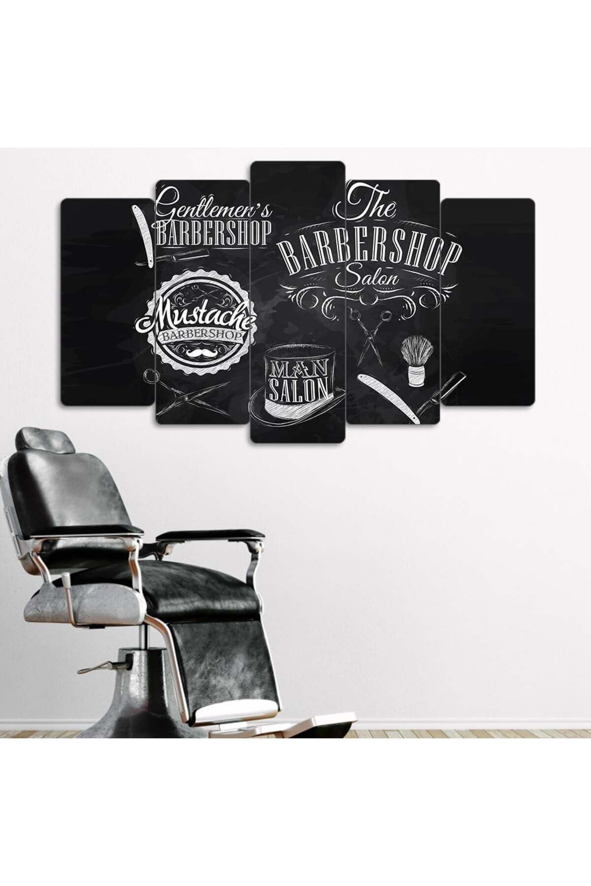 Chalkboard Stili - 5 Parçalı Berber Tablo