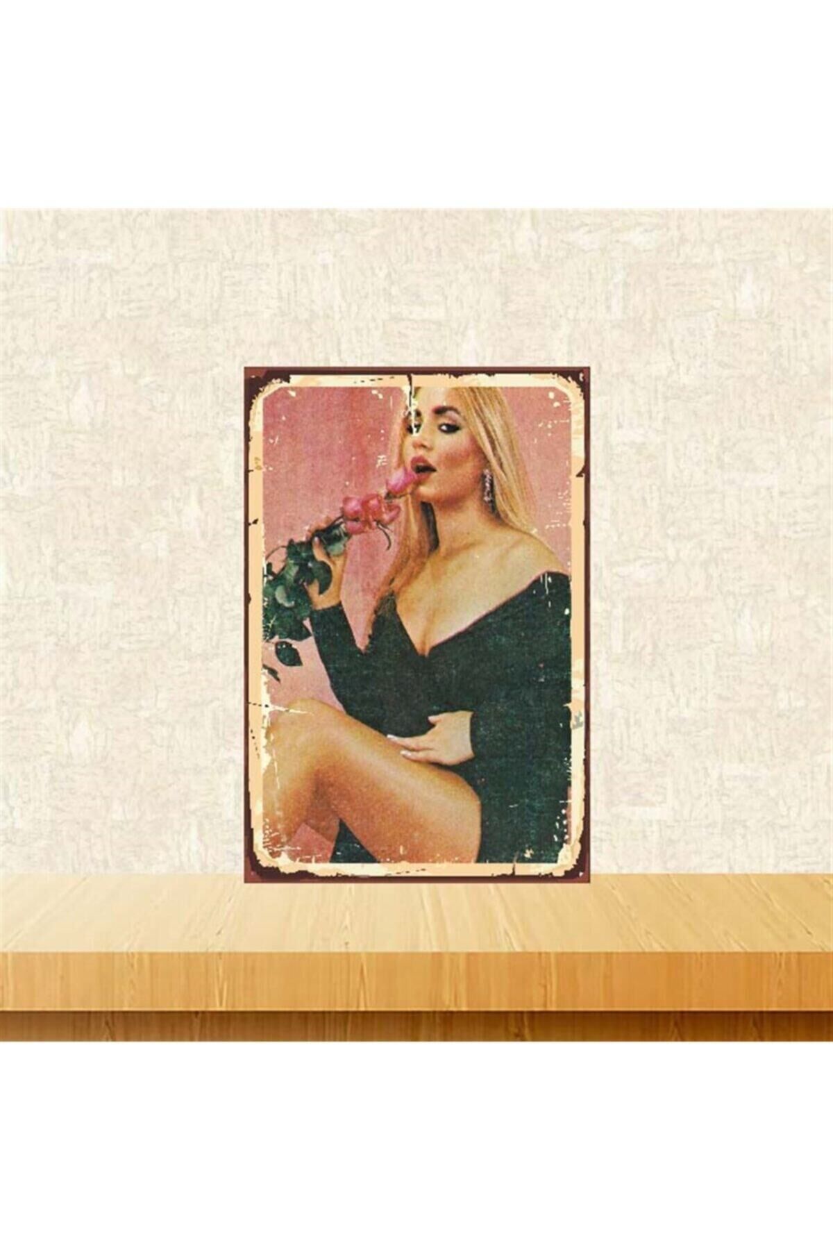 Banu Alkan Temalı Retro Ahşap Tablo Tkfx3828 20 30 cm