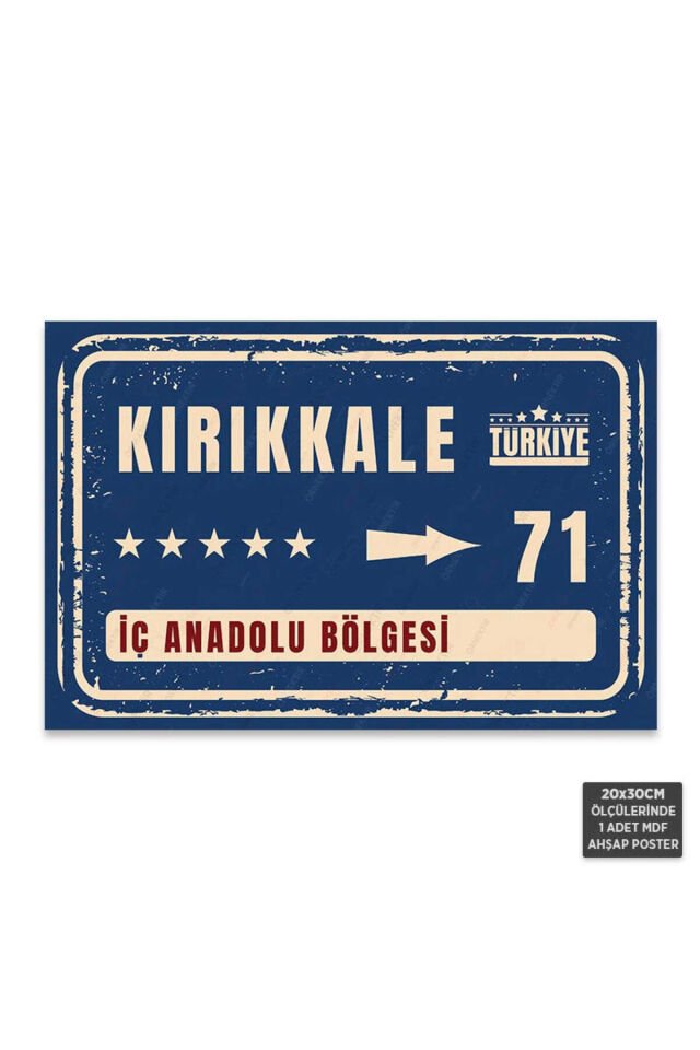 PT1174 - Kırıkkale Şehir Tabelası Retro Mdf Ahşap Poster (20x30cm)