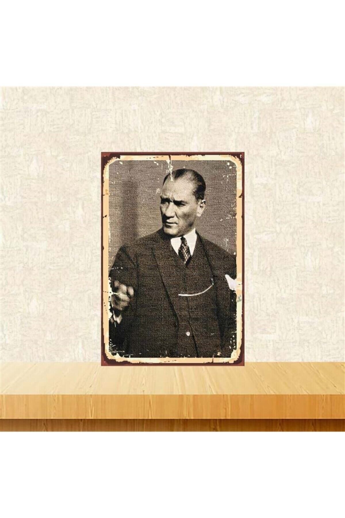 Mustafa Kemal Atatürk 20-30 Cm Retro Ahşap Poster Tkfx4008