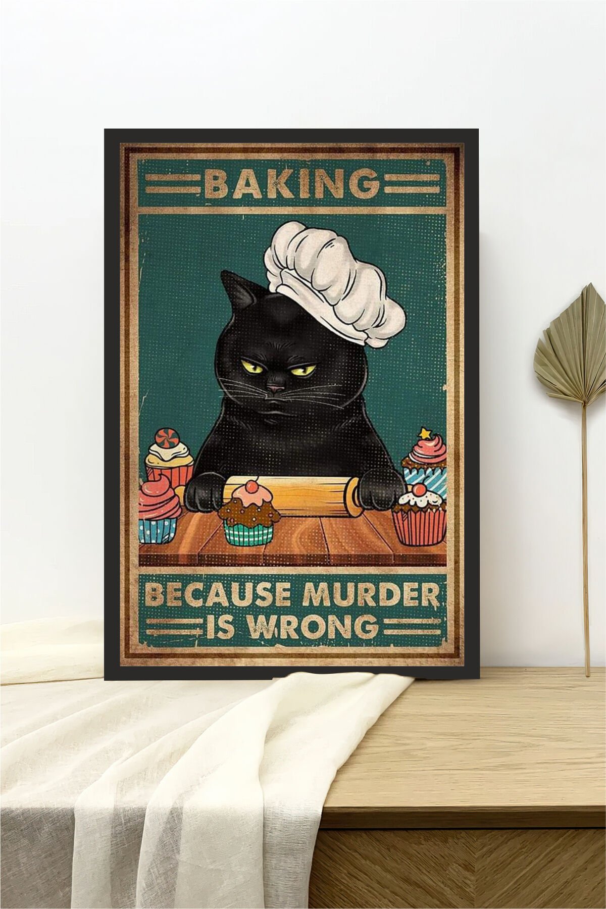 Kedi tasarımlı Çerçeve Görünümlü Mdf Tablo