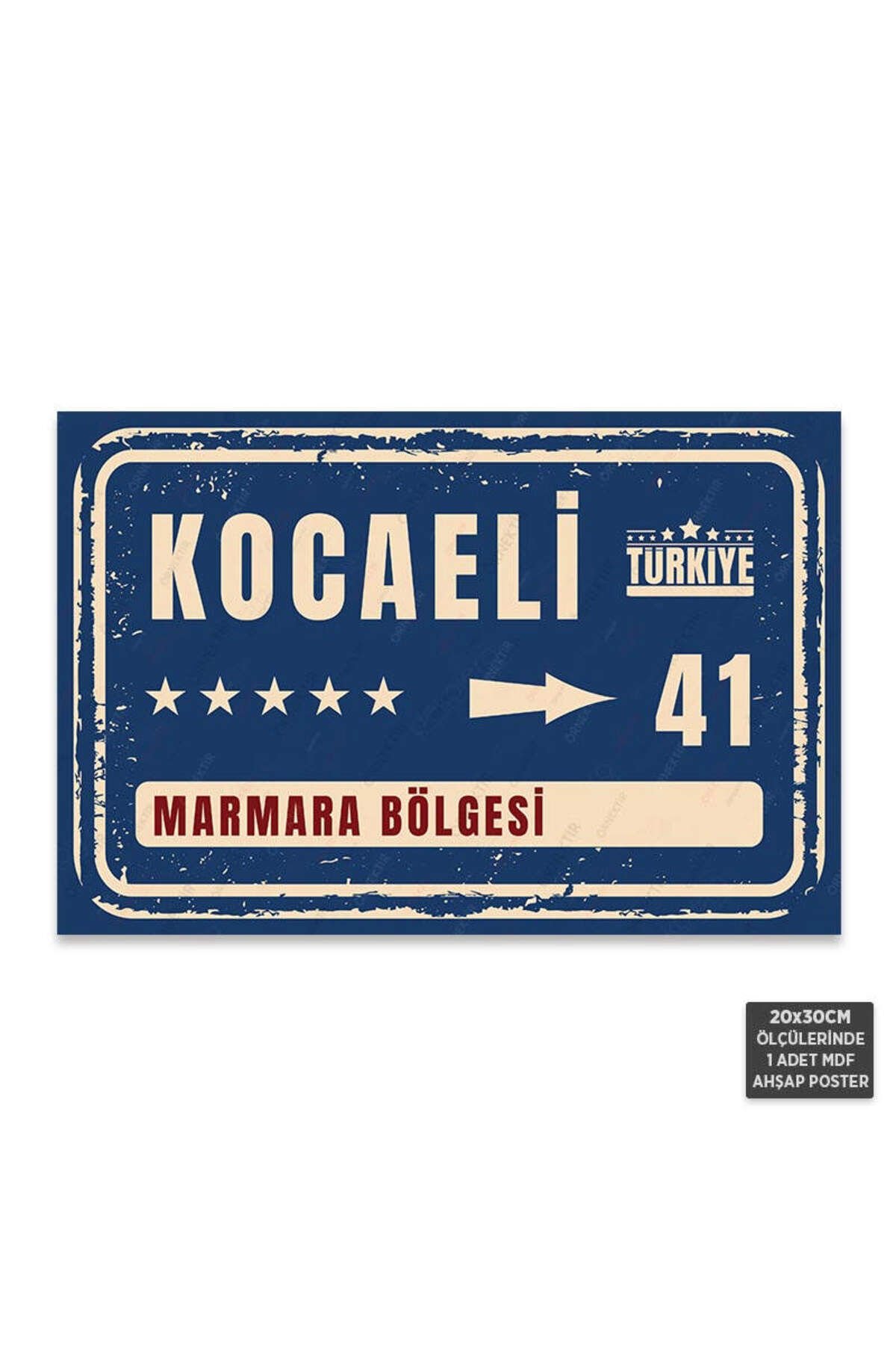 PT1112 - Kocaeli Şehir Tabelası Retro Mdf Ahşap Poster (20x30cm)