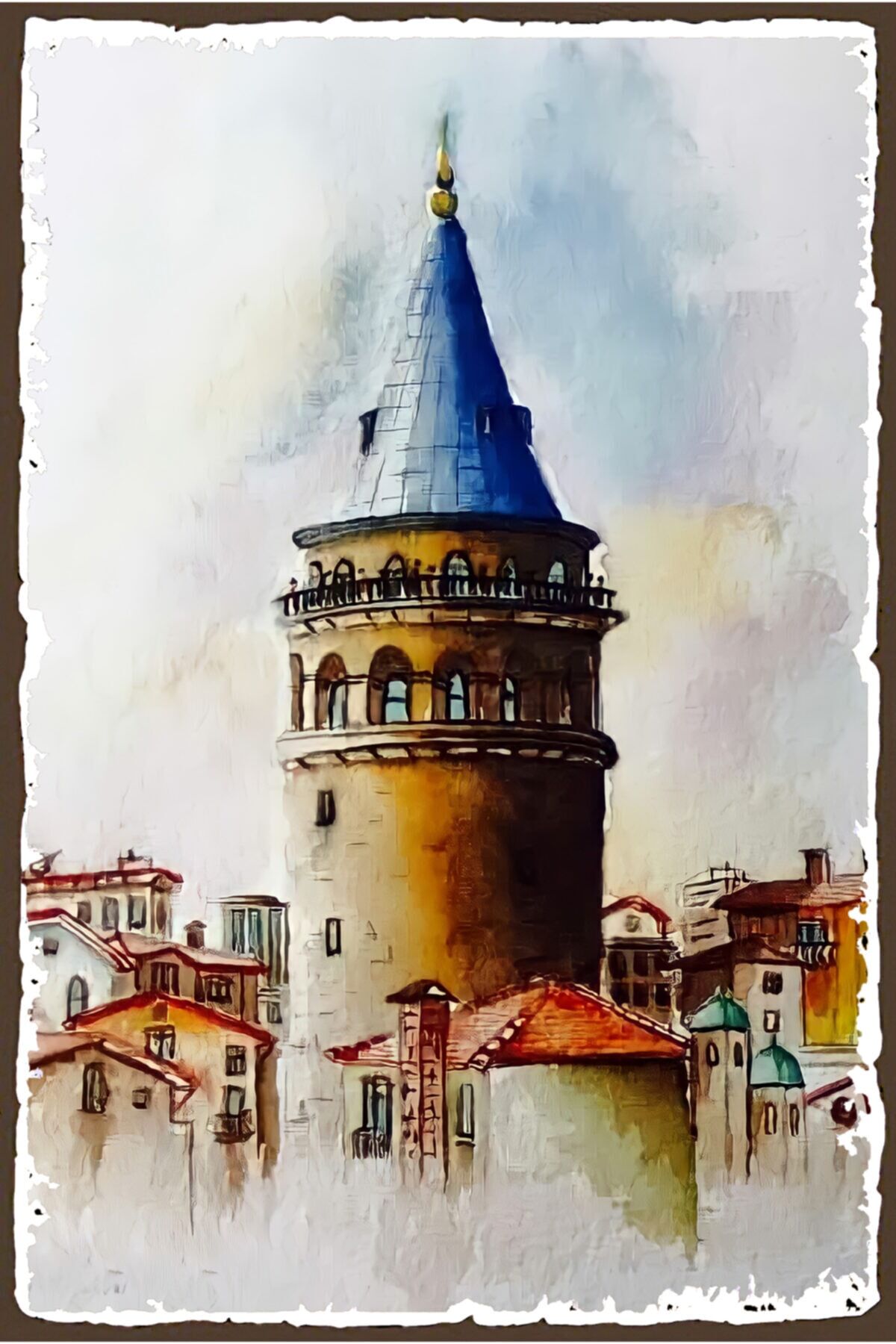 Galata Kulesi Retro Ahşap Poster   Özel Istanbul Koleksiyonu