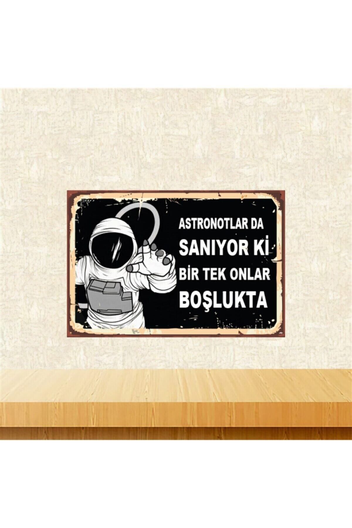Astronotlar Da Sanıyor Ki 20-30 Cm Retro Ahşap Poster Tkfx4433