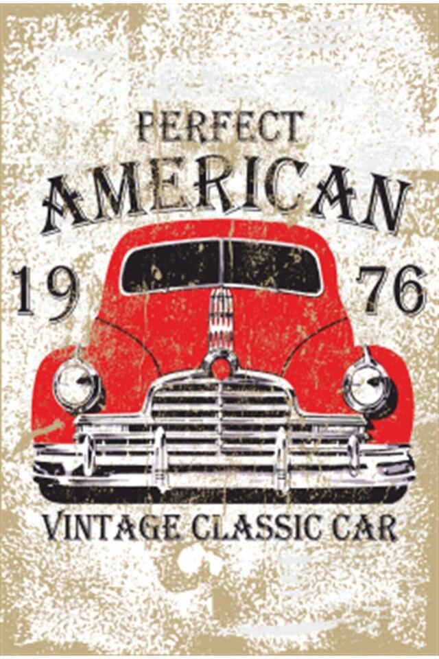 Amerika 1976 Klasik Araba Retro Ahşap Poster