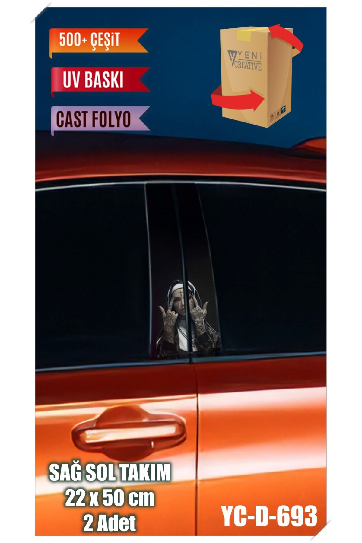 Araç Kapı Direk Kaplama Folyosu Rahibe Desenli (SAĞ SOL TAKIM) (2 ADET) - 22x50 Cm