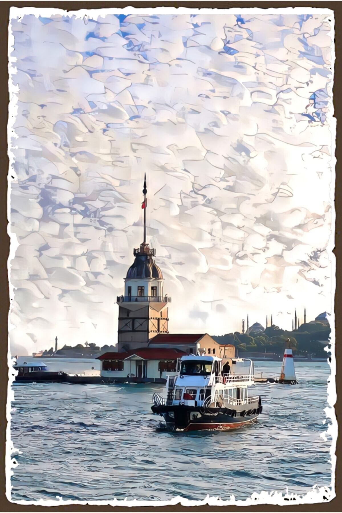 Kız Kulesi Retro Ahşap Poster Özel İstanbul Koleksiyonu -hbb