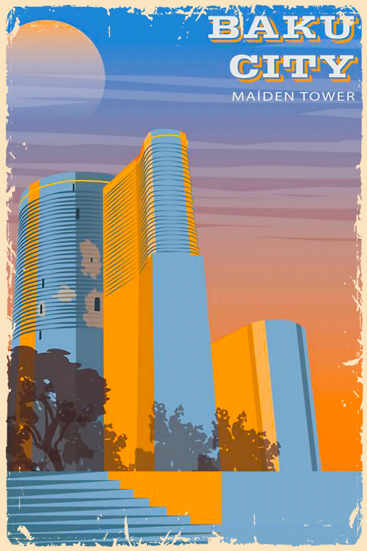 Baku Cıty Retro Ahşap Poster (20x30)