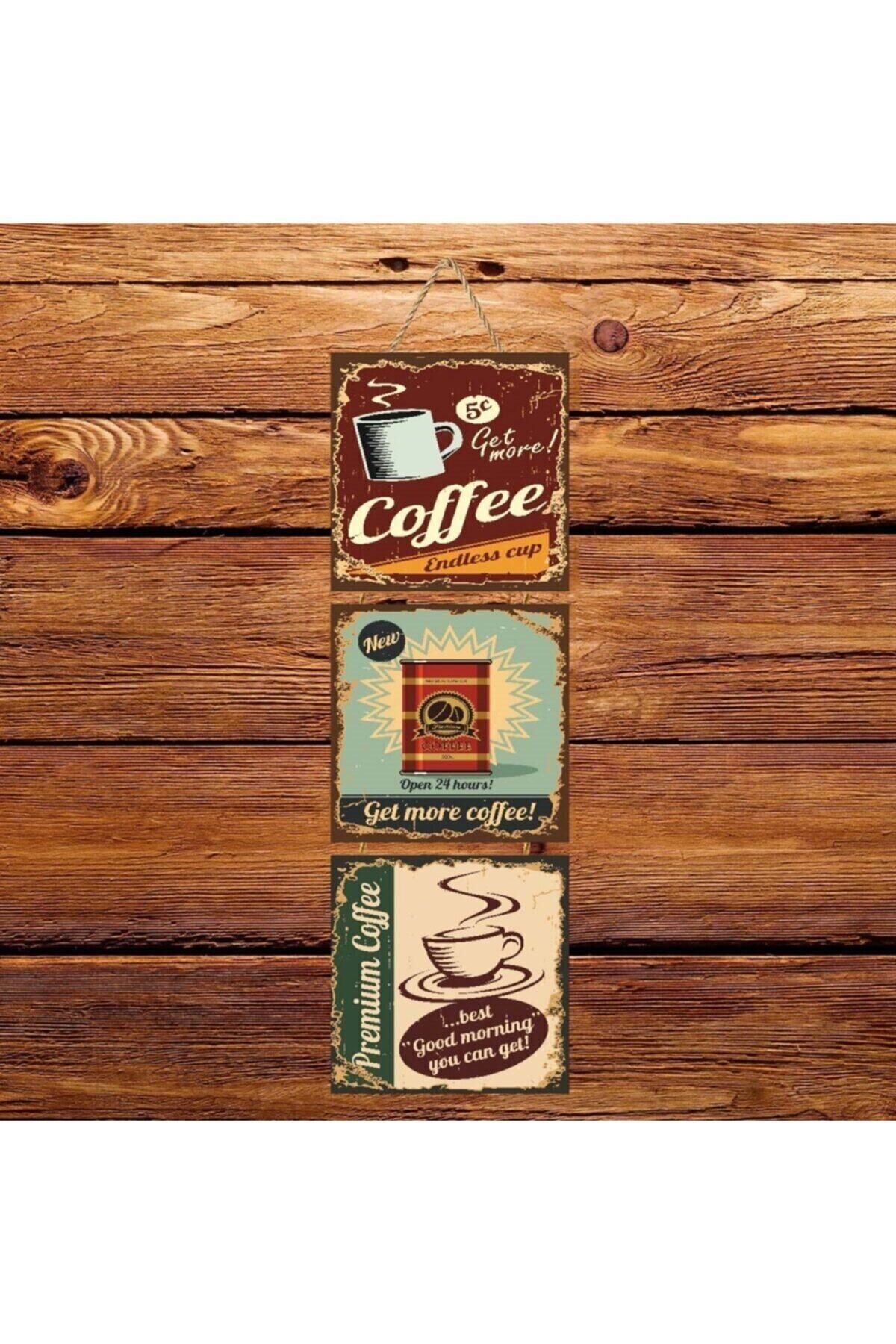 Coffee Üçlü Retro Ahşap Poster Ü148