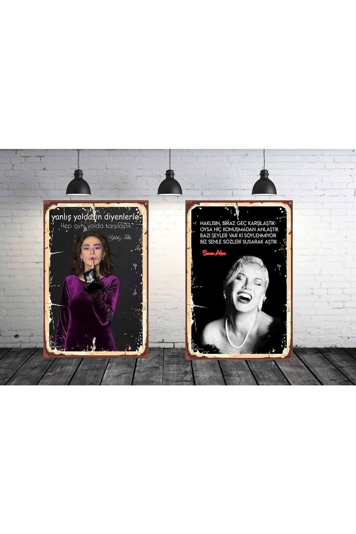 Sezen Aksu Yıldız Tilbe Seti 2 Adet 20x30 cm Retro Ahşap Tablo