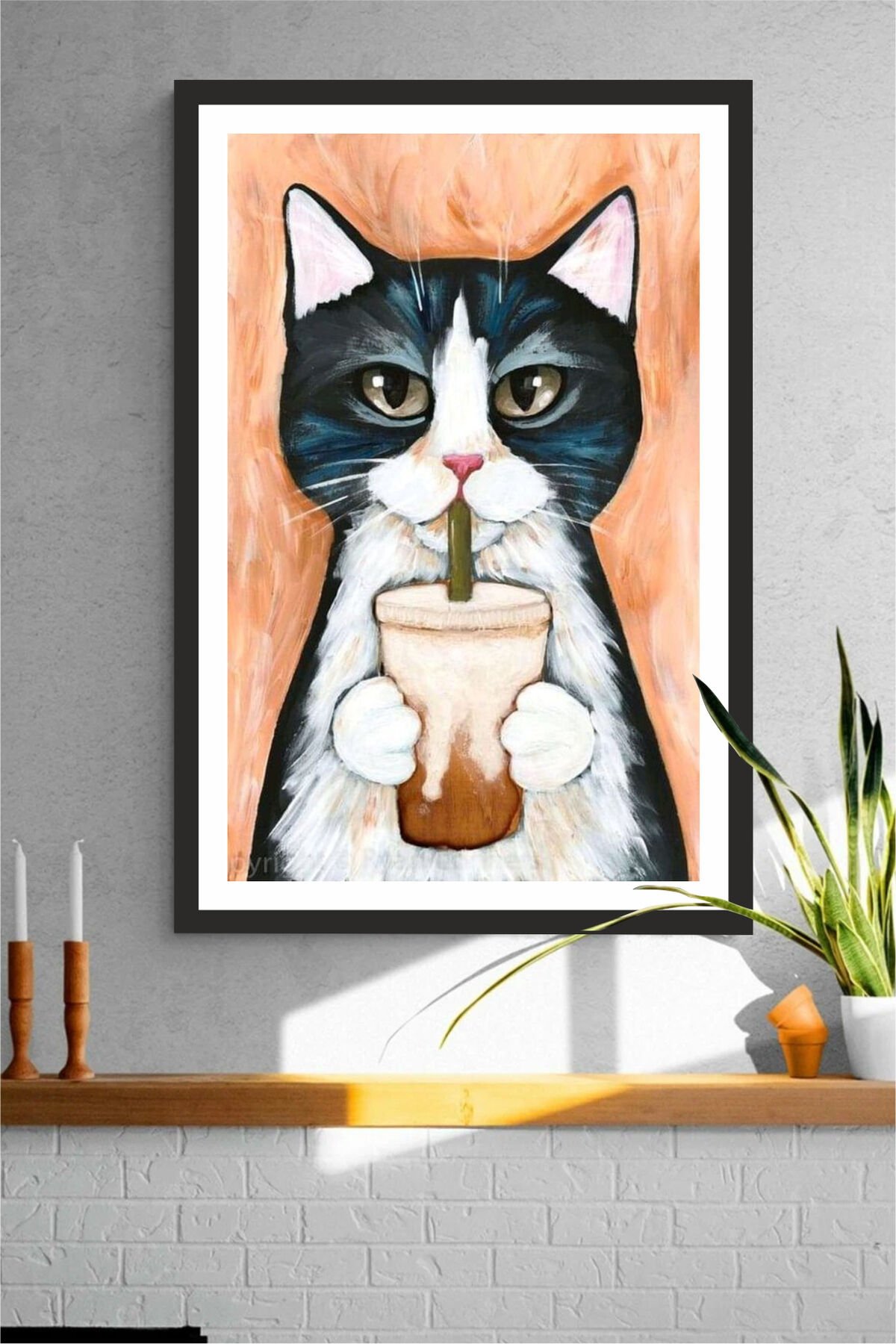 Kedi tasarımlı Çerçeve Görünümlü Mdf Tablo