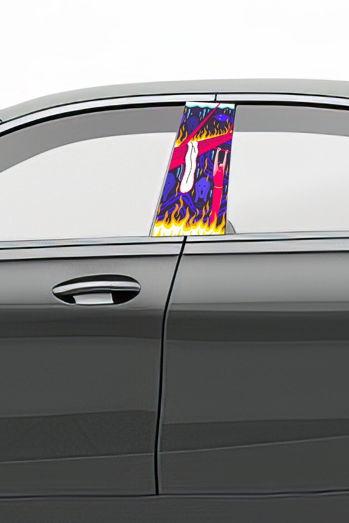 Araç Kapı Direk Kaplama Folyosu Desenli (Sağ Sol Takım) (2 Adet) - 22x50 Cm