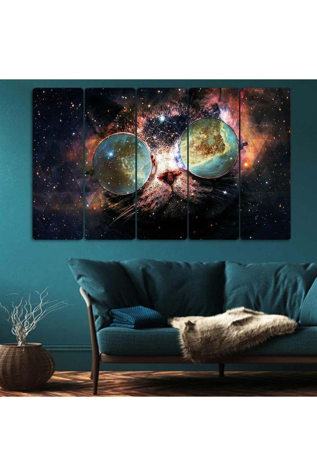 Gözlüklü Kedi, Galaksi - 5 Parçalı Tablo