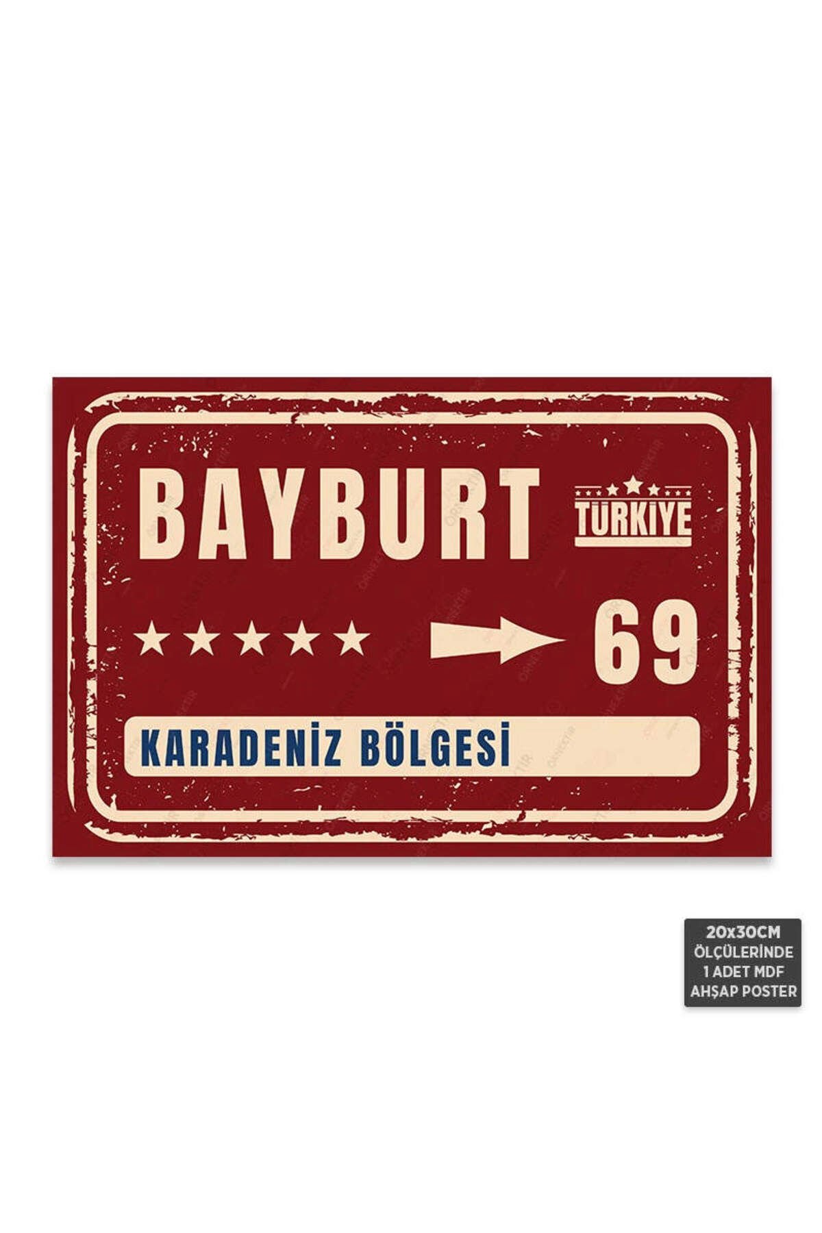 PT1169 - Bayburt Şehir Tabelası Retro Mdf Ahşap Poster (20x30cm)