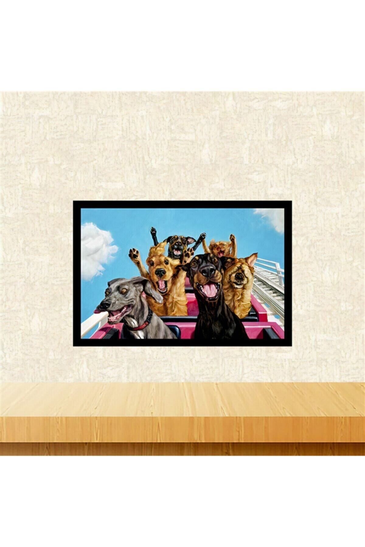 Eğlenceli Köpekler Tasarımlı 20-30 Cm Retro Ahşap Tablo Tkfx5932