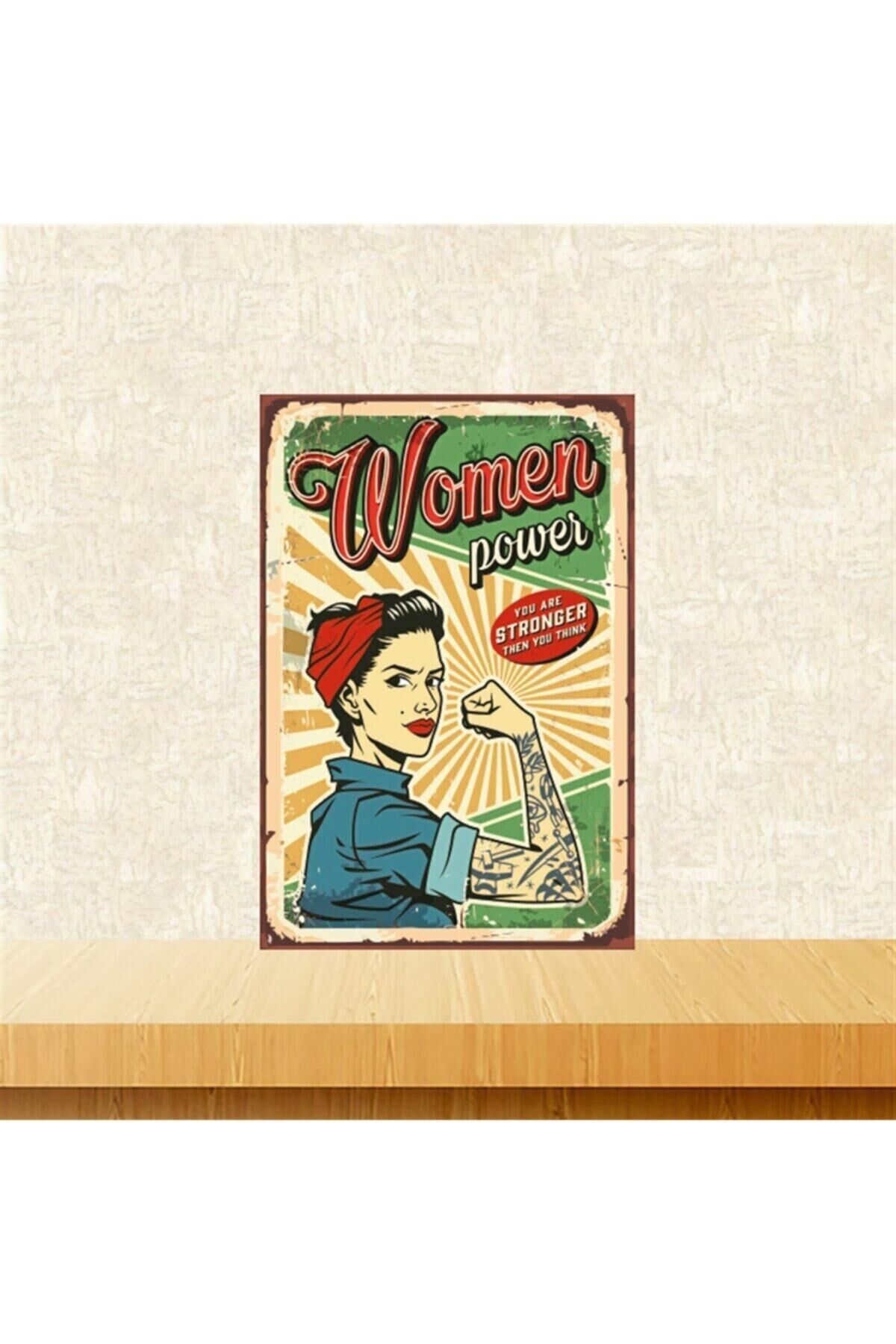 Women Power Tasarımlı 20-30 Cm Retro Ahşap Tablo Tkfx5167