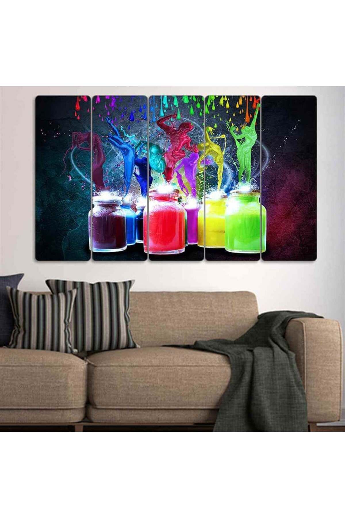 Şişeden Sıçrayan Boyalar - 5 Parçalı Tablo