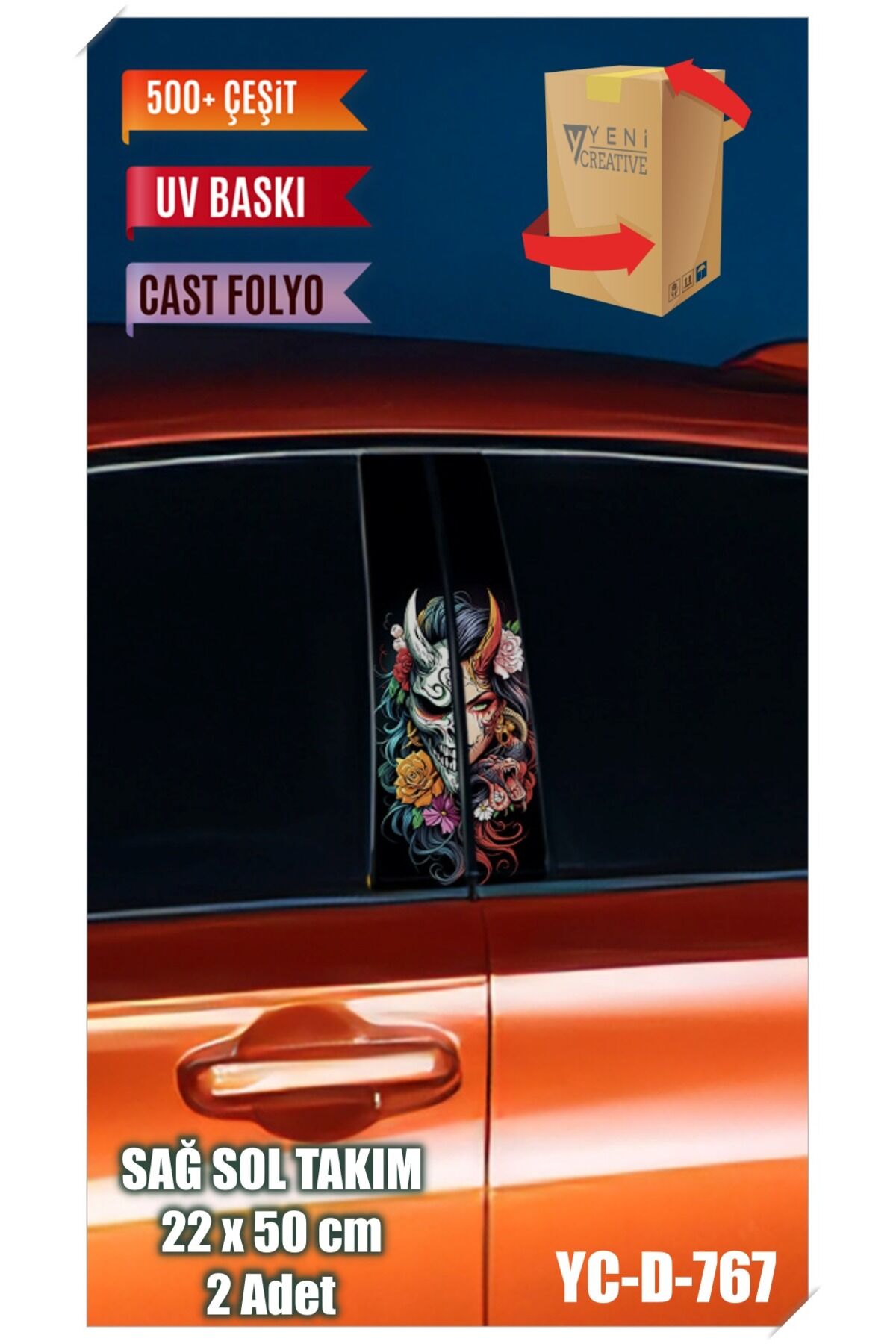 Araç Kapı Direk Kaplama Folyosu Kadın Desenli (SAĞ SOL TAKIM) (2 ADET) - 22x50 Cm