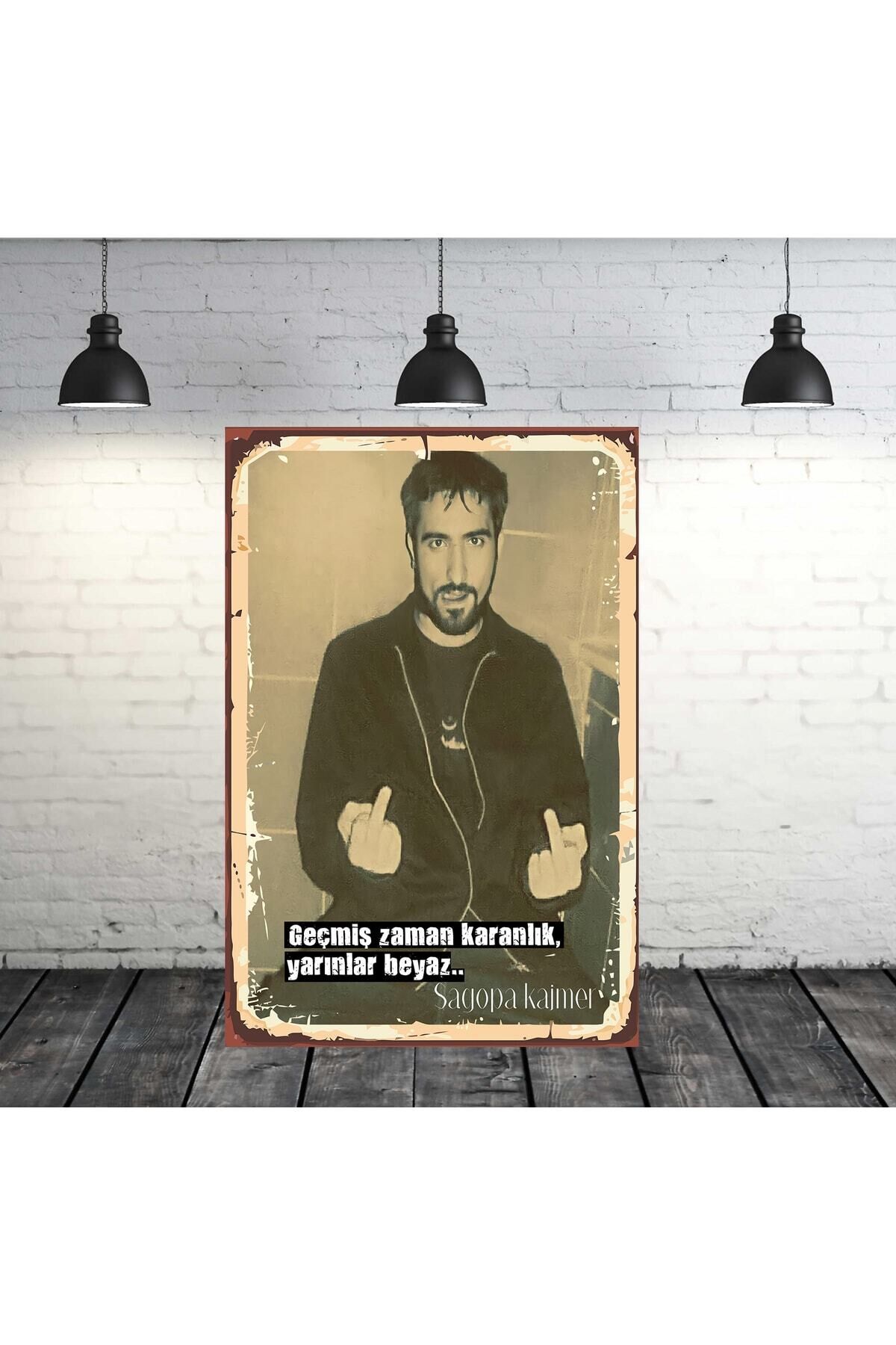 Geçmiş Zaman Karanlık Yarınlar Beyaz Sagopa Kajmer Tasarımlı 20x30 Cm Retro Ahşap Tablo