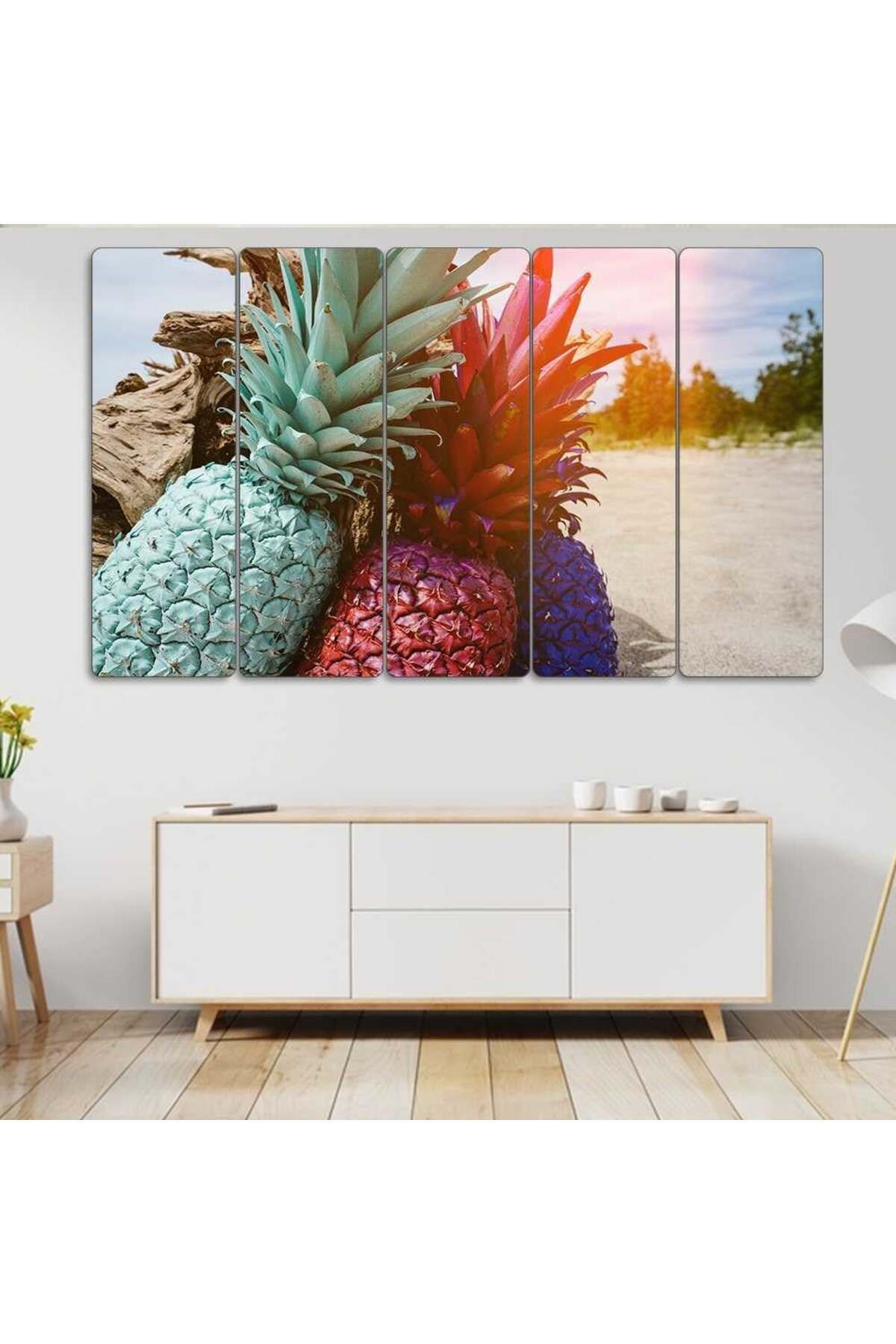 Yolda Renkli Ananaslar - 5 Parçalı Tablo